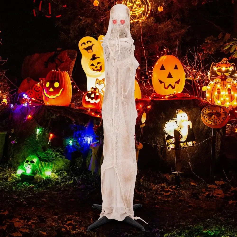 6 FT Halloween Animated Standing Mummy, Life Size Animatronic Mummy with LED Red Glowing Eyes, Posable Body