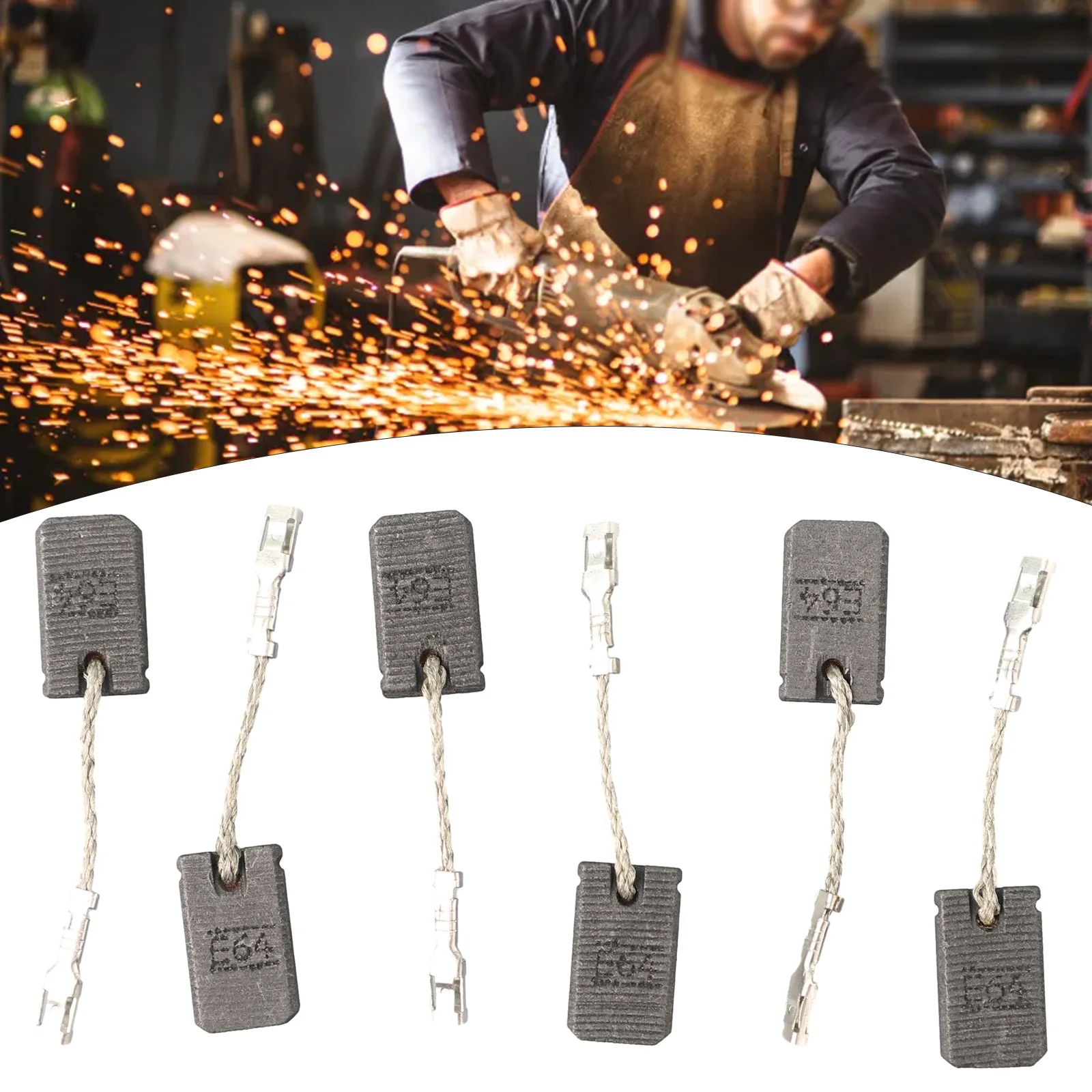 

6pcs E64 Carbon Brush For 1200W Angle Grinder GWS12-125S/GWS12-150SE64 Self-Stop 6x10x17 Power Tools Replacement Accessories