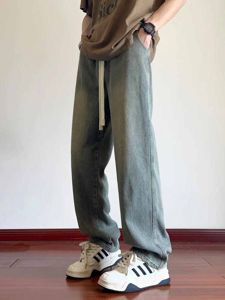 

Мужские джинсы Starry Night: осенние тонкие винтажные брюки, модные повседневные прямые брюки в пол в стиле High Street