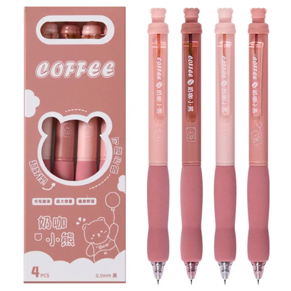 4pcs Kawaii Aesthetic Thermal Eraser Pen Little Bear Black Ink Erasable Gel Pen INS Cute 0.5mm Writing Pen School