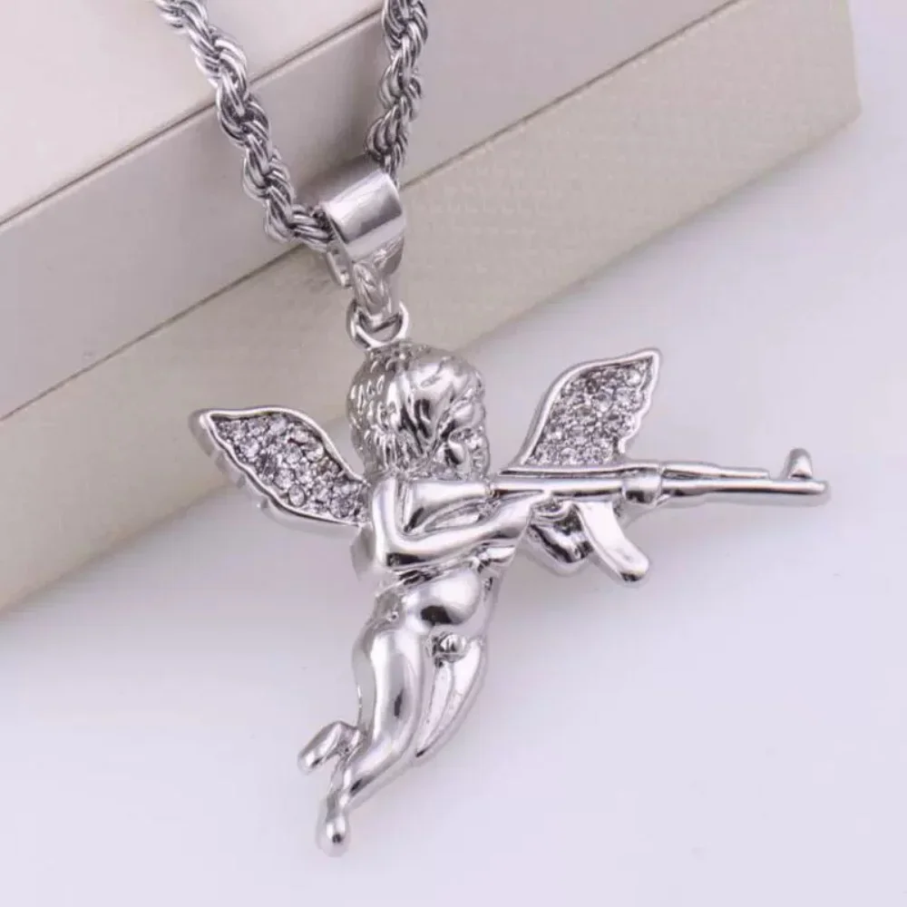 Lightweight Luxury Stylish Niche Revenge Machine Gun Angel Necklace Pendant Hip Hop Trend Party Gift Accessories