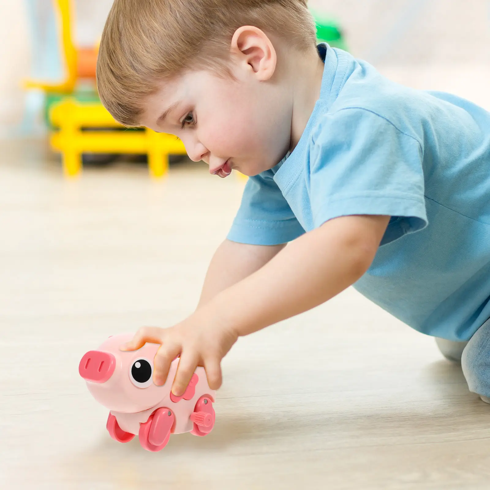 Jouet cochon à manivelle en plastique, animal rampant, cadeau, faveur de fête pour bébé, développement des compétences motrices, jouet cochon à manivelle