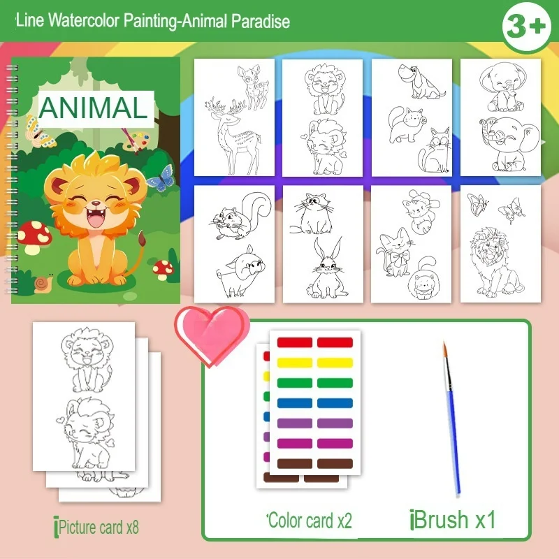 النسخة الإنجليزية من كتاب تلوين الألوان المائية للأطفال مع كتاب رسم مائي لتلوين الحيوانات الصباغية