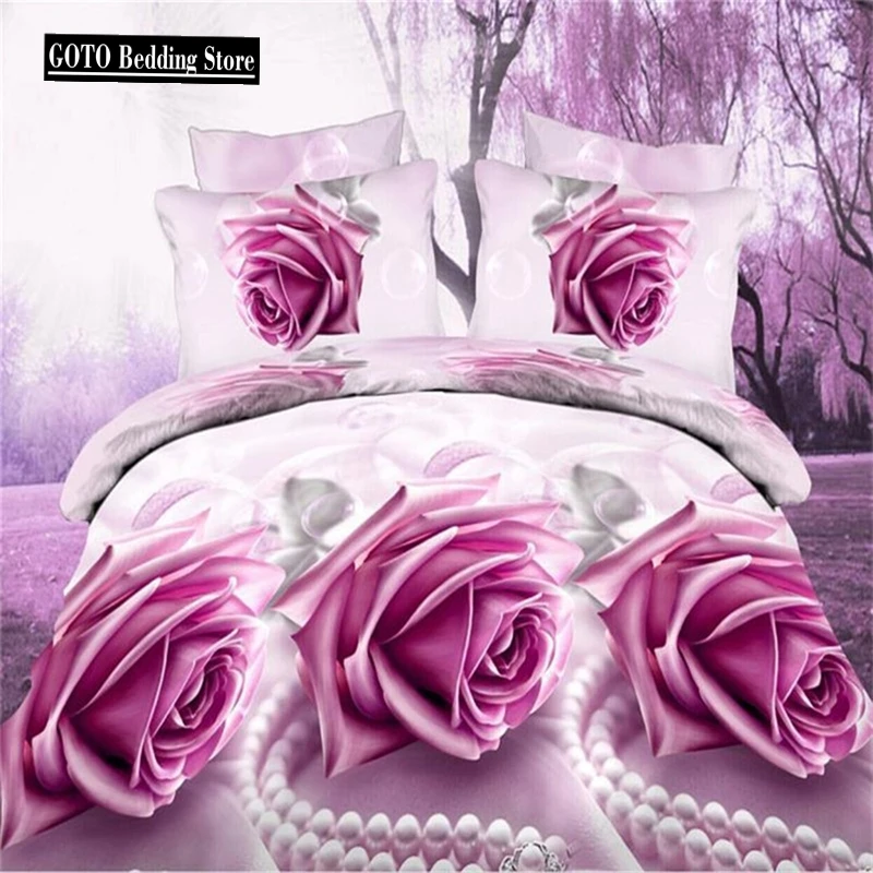 

Blue /Red/Purple/ Rose 4pcs Comforter Bedding Sets Family Set Include Duvet Cover Pillowcase Housse De Couette Wedding