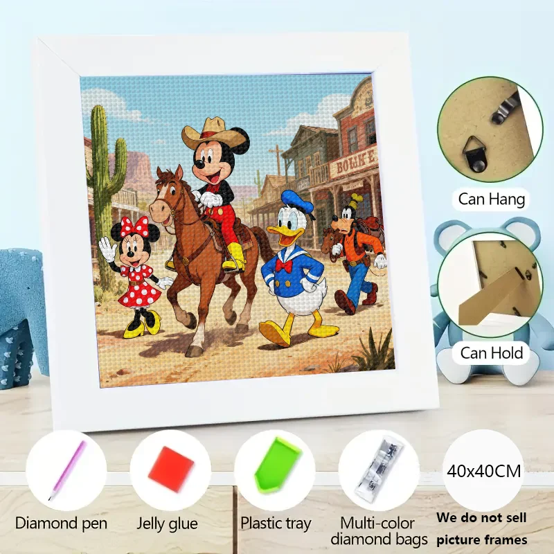 

1 шт. 5D DIY полный круглый дрель набор для алмазной живописи, Дисней Микки Маус Минни Дональд Дак Гуфи Западное ковбойское приключение Rhinesto