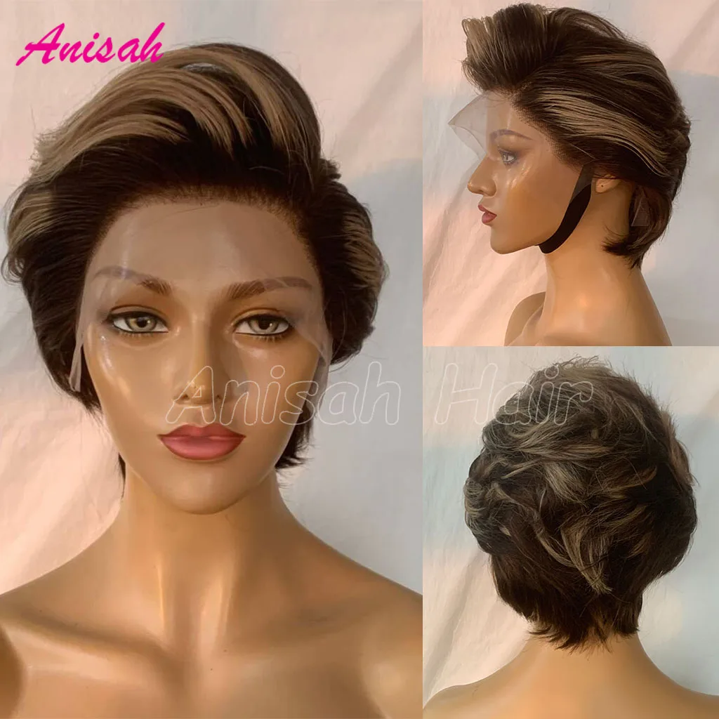 

Pixie Cut Wig Transparent Lace Human Hair Wigs For Women Colored Short Bob Wig 13x4 Lace Front Wig Prepluck Brazilian Human Hair