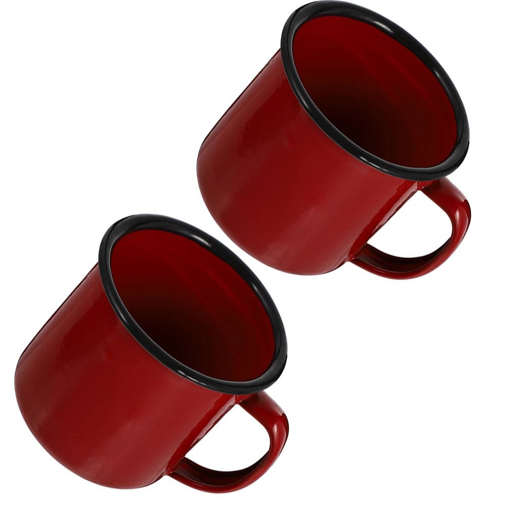 

2pcs Enamel Water Cups Retro Drinking Mug Vintage Design Practical Capacity Coffee Tea Milk Beverage Holder Sturdy Structure