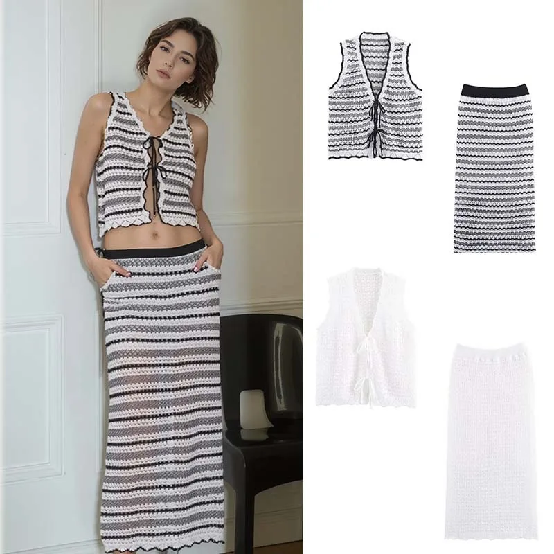 

TRAFZR Sweater Matching Sets Beachwear Summer Suits Women 2025 New Two Piece Set Beach Outfits Woman Outfit Denim Lady Knit