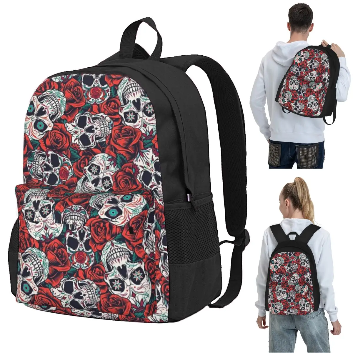 Vintage Floral Skull Roses Backpack Student BookBag Kids School Bag Laptop Shoulder Bags for Boys Girls