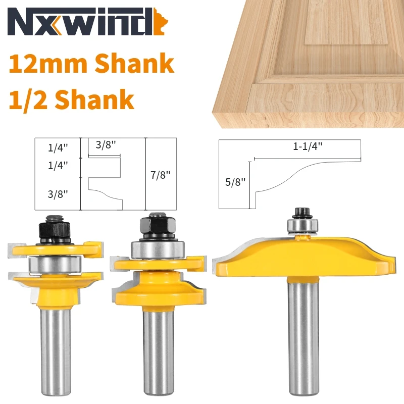 2.NXWIND 3PCS 12.7MM/12MM STILE&RAIL ASSEMBLES-ROMAN OGEE BIT ROUTER BIT WOODWORKING MILLING CUTTER FOR WOOD BIT FACE MILL