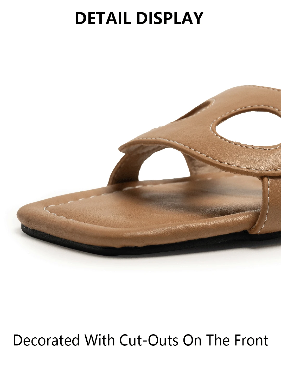 PG Minimalist Square Front Slide Sandals Double Hollow Detail Low Flat Heel Spanish All Match Office Commute Summer Footwear