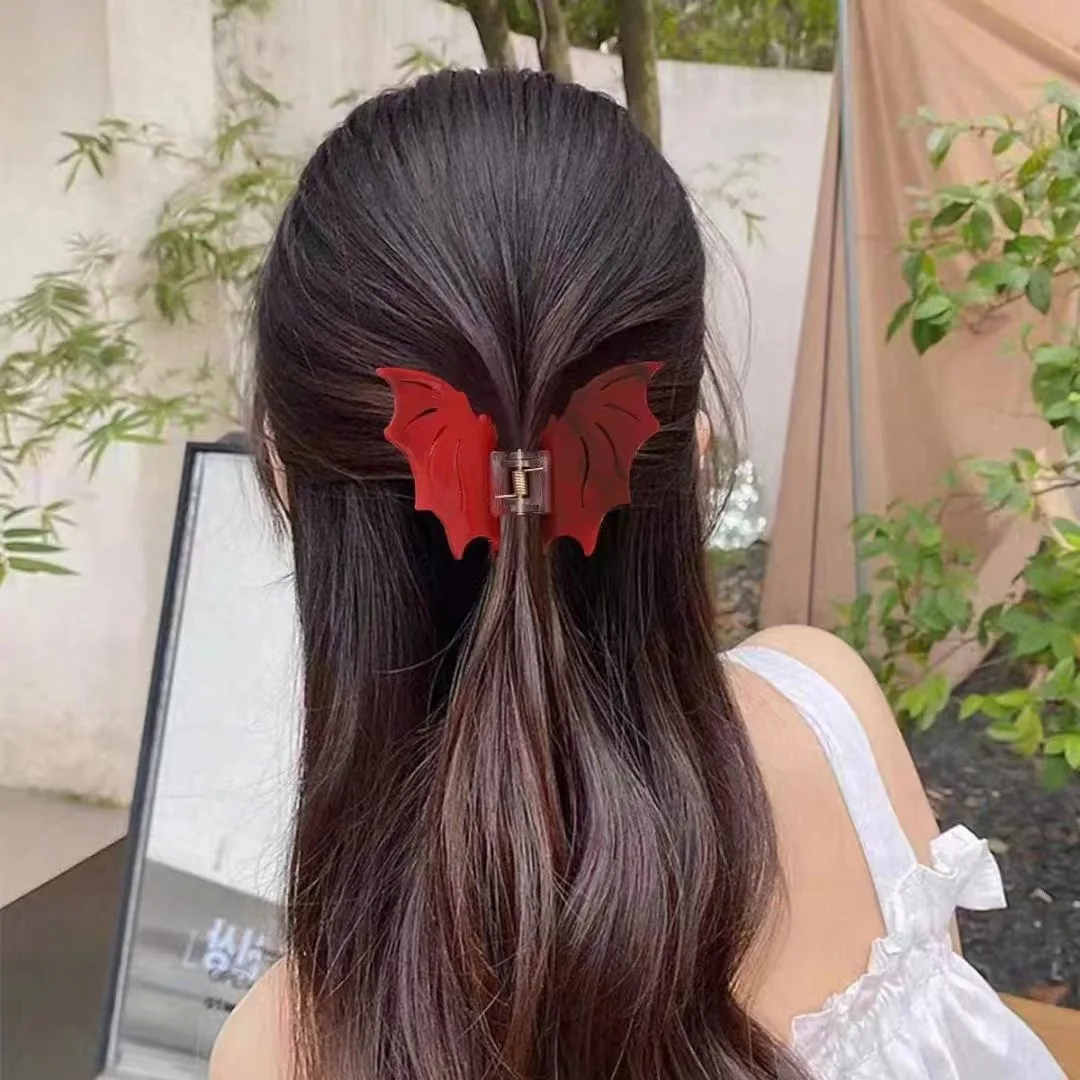 Women's Goth Lovely Halloween Bat Funky Acetic Acid Grab Clip Good-looking Hairpin Parties Dress Back Head Shark Up Accessory