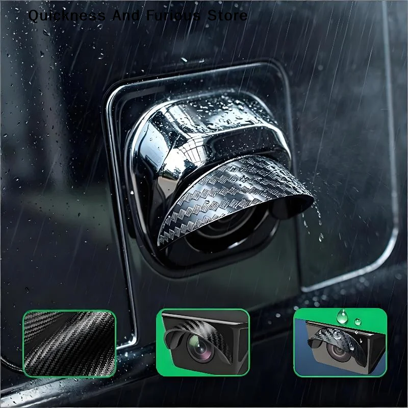 1/2/4pcs Carbon Fiber Pattern Car Backup Camera Rain Cover Self Adhesive Waterproof Anti Glare Sun Visor For Rear View Parking