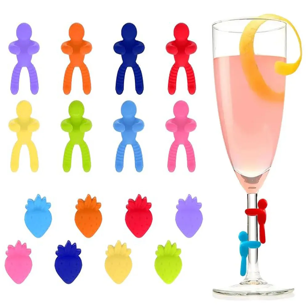 Divertidos copas de vino y cerveza, reconocedor de fiesta, ventosa dedicada, copa de vino, marcador de etiquetas de silicona, accesorios de cocina y Bar