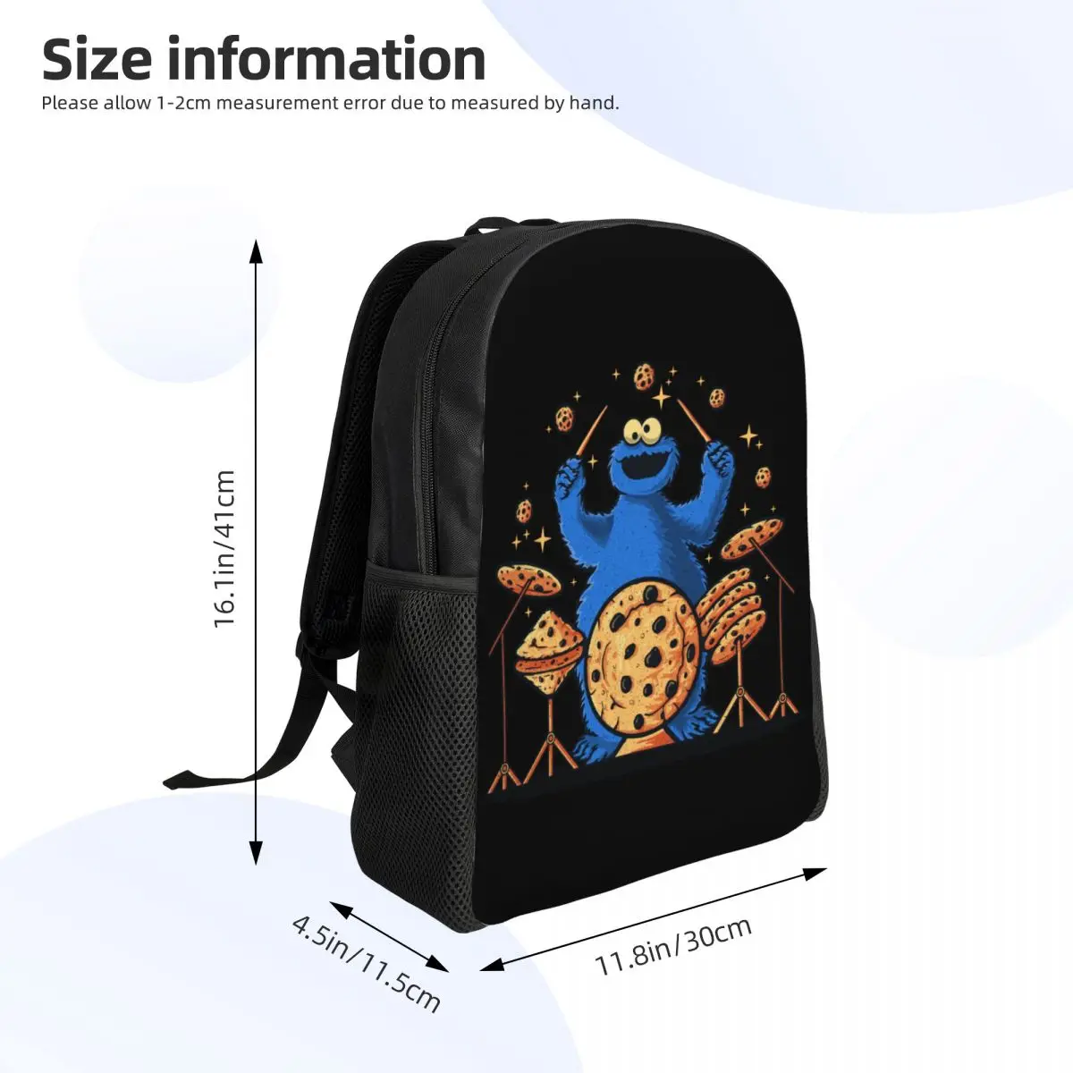 Sac à dos de voyage personnalisé pour hommes et femmes, son de cookie, batterie Mosnter, cartable pour ordinateur scolaire, sac à dos pour étudiants