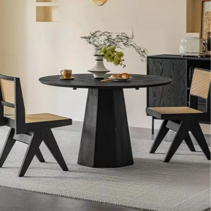Simple modern solid wood conference table black minimalist round home coffee table