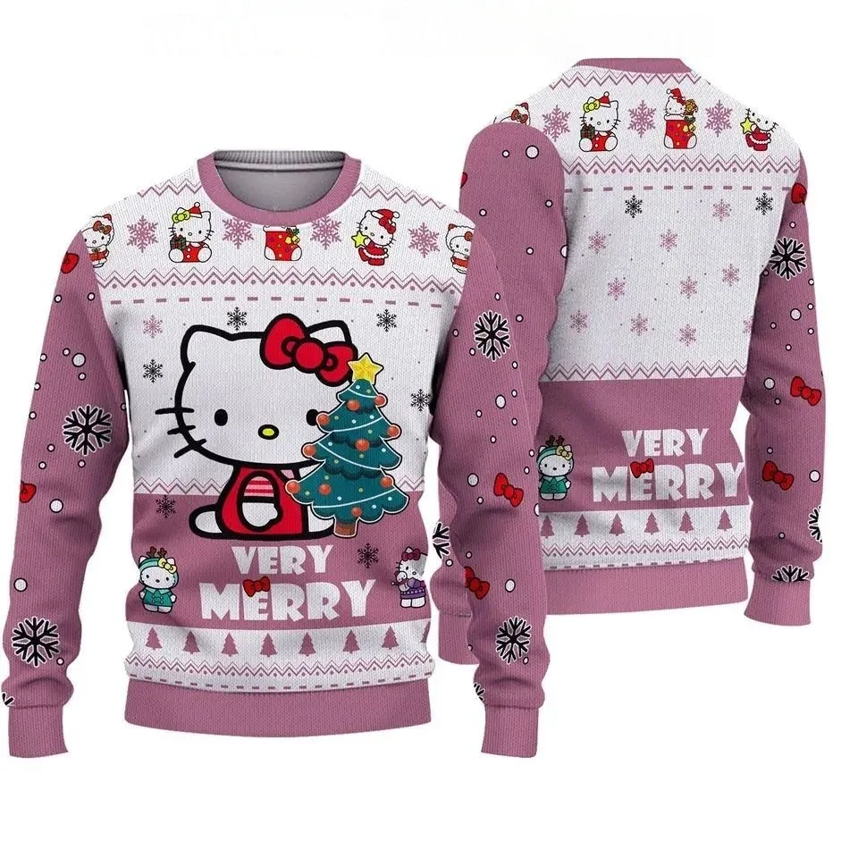 مرحبا كيتي عيد الميلاد سترة الرجال المرأة ثلاثية الأبعاد سترة سانريو الكرتون القبيح عيد الميلاد سترة أنيمي هدايا عيد الميلاد سترة عيد الميلاد