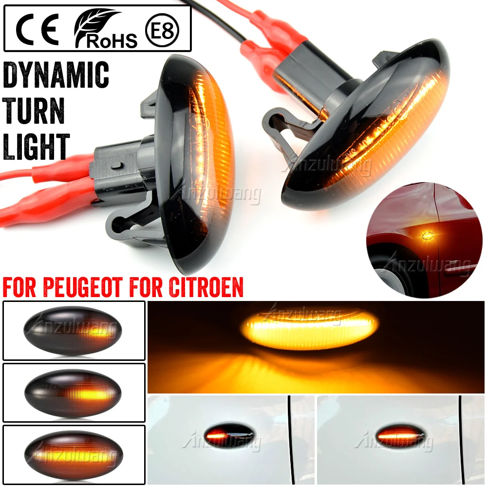 1pair Led Dynamic Signal Side Marker Flashing Indicator Blinker Turn Light For Peugeot 307 206 607 407 1007 107 4007 Lamp