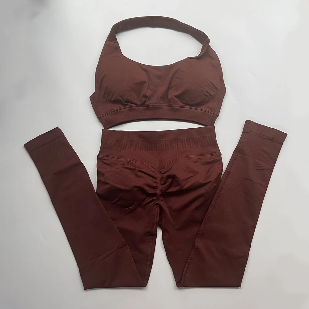 

2 Pieces Sports Set Women Backless Tank Yoga Tops Gym Set Sportswear Workout Scrunch Seamless Sport Set High Waist NoLogo