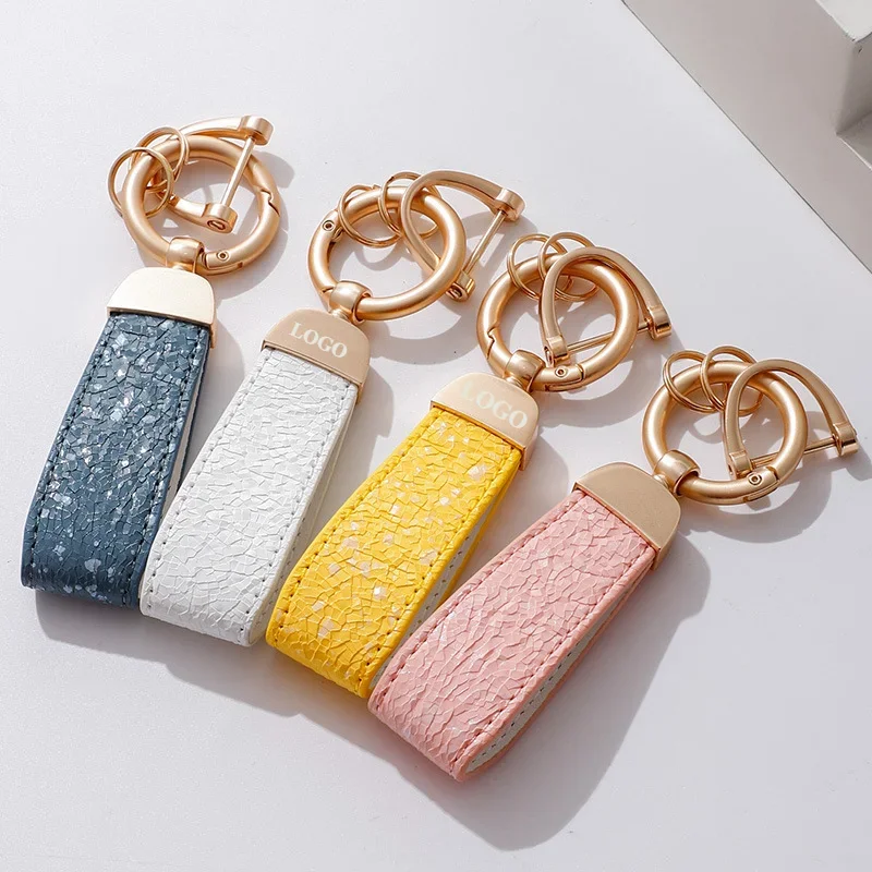 Custom Logo Light Luxury Leather Metal Keychain Pendant Personalize Car Bag Key Chain Holder Laser Engrave Keyring for Women