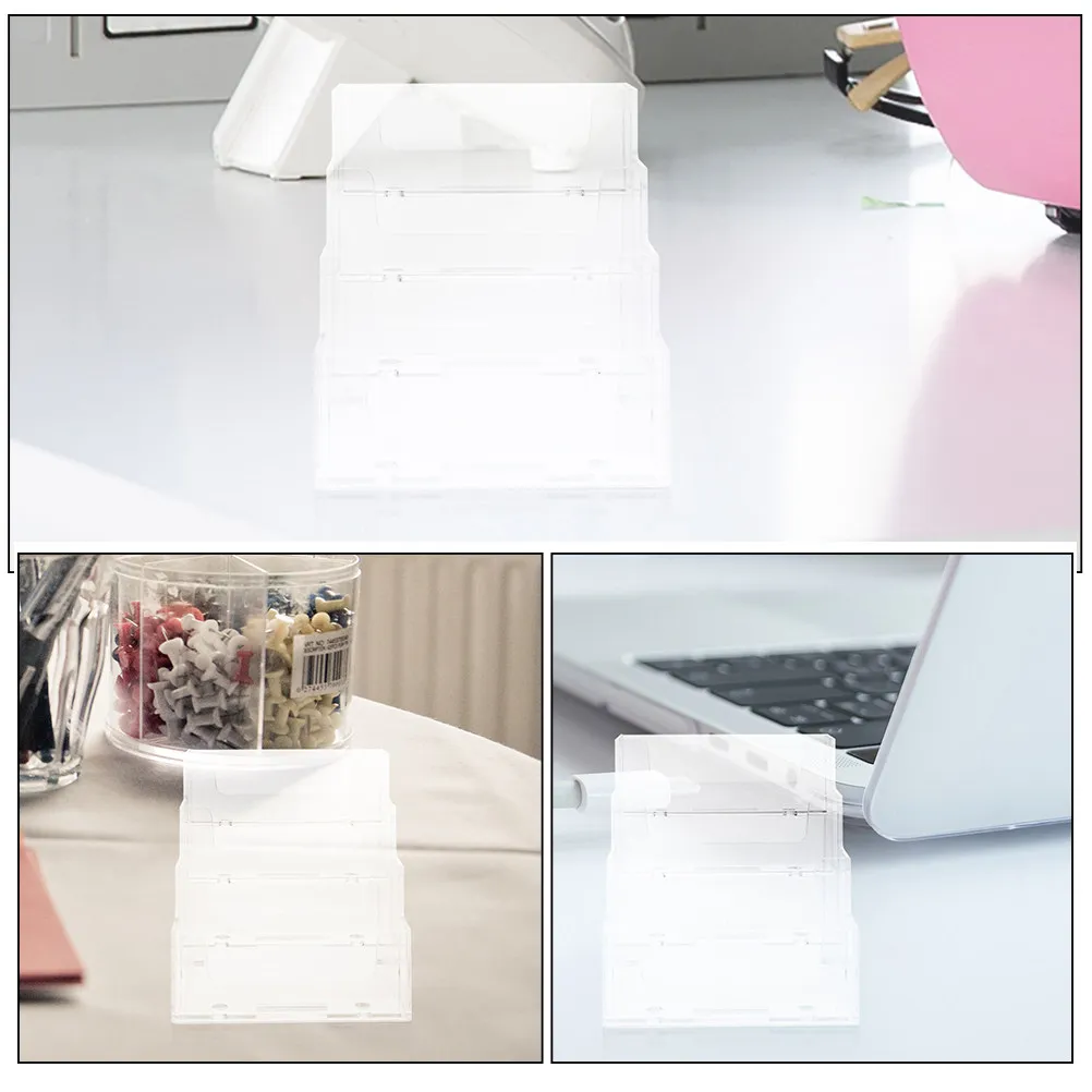 2Pcs Card Holder Plastic Desk Stand Non-Slip Stable Base for Office Name Cards Organizer Space Saving Design
