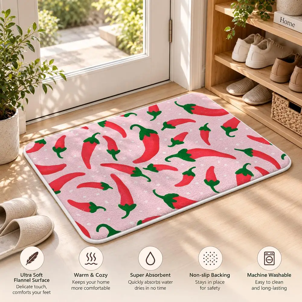 Red Chili Cartoon Floor Mat Flannel Rug Soft Non Slip Washable Door Mat For Bathroom Bedroom Kitchen Home Decor