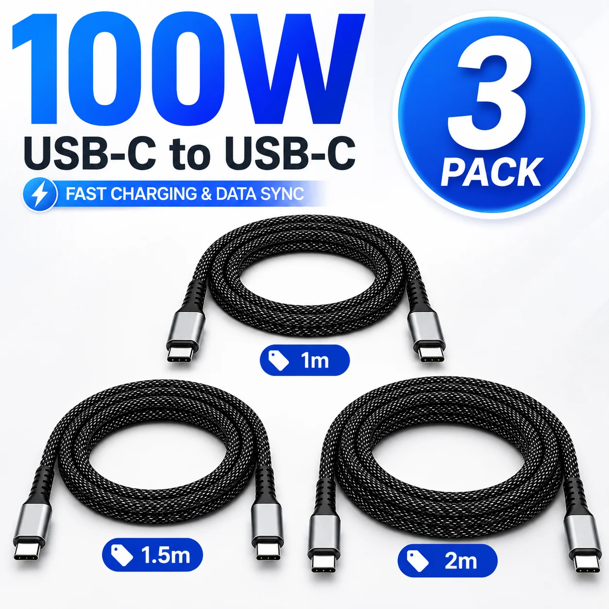 240W USB-C zu USB-C Schnellladekabel, PD 3.1 5A E-Marker Nylon-Umflochtenes Typ-C Stromkabel für Laptop, Tablet und Smartphone