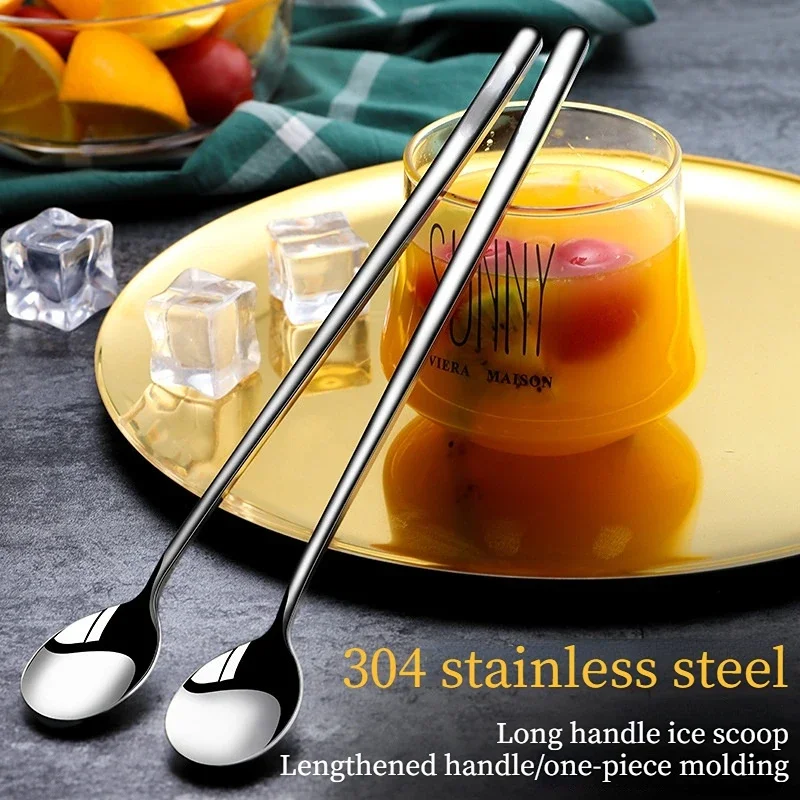 304 Stainless Steel Dinnerware Set Spoon Tea Spoon Dessert Coffee Ice Cream Spoons Kitchen Accessories Bar Tools New Long Handle