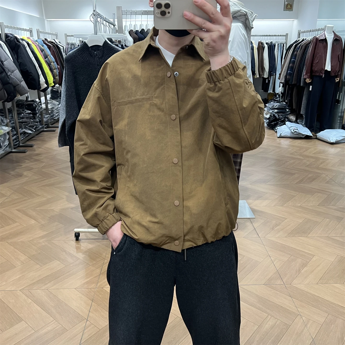 

HZK Spring New Retro Dyed Workwear Collar Jaet Men's Loose Outdoor Commuting Haome Trendy Coat Polyester Fiber Long Sve