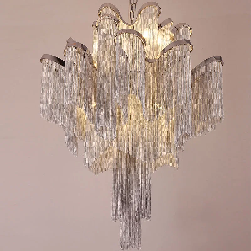 Luxury Tassel Chandelier Aluminum Chain Living Room Duplex Loft Villa Led House Decor Lighting Fixtures