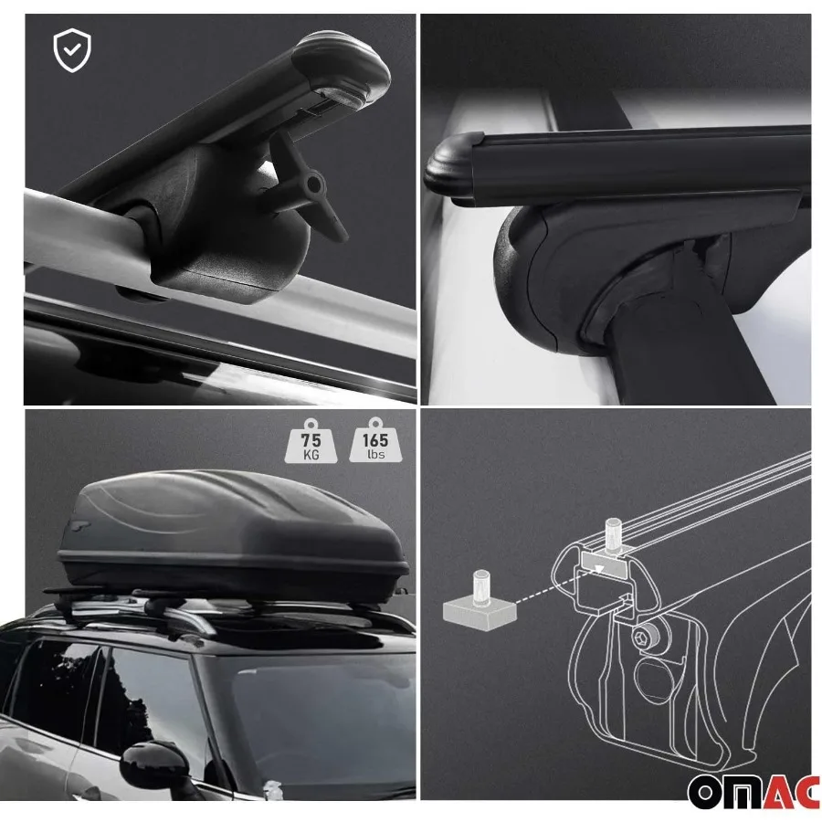 OMAC حامل سقفي قضبان متقاطعة لسوبارو Outback 2010-2014 قابل للقفل 165Lbs Alu أسود 2 قطعة يناسب حاملات البضائع كاياك زورق الدراجة الثلج