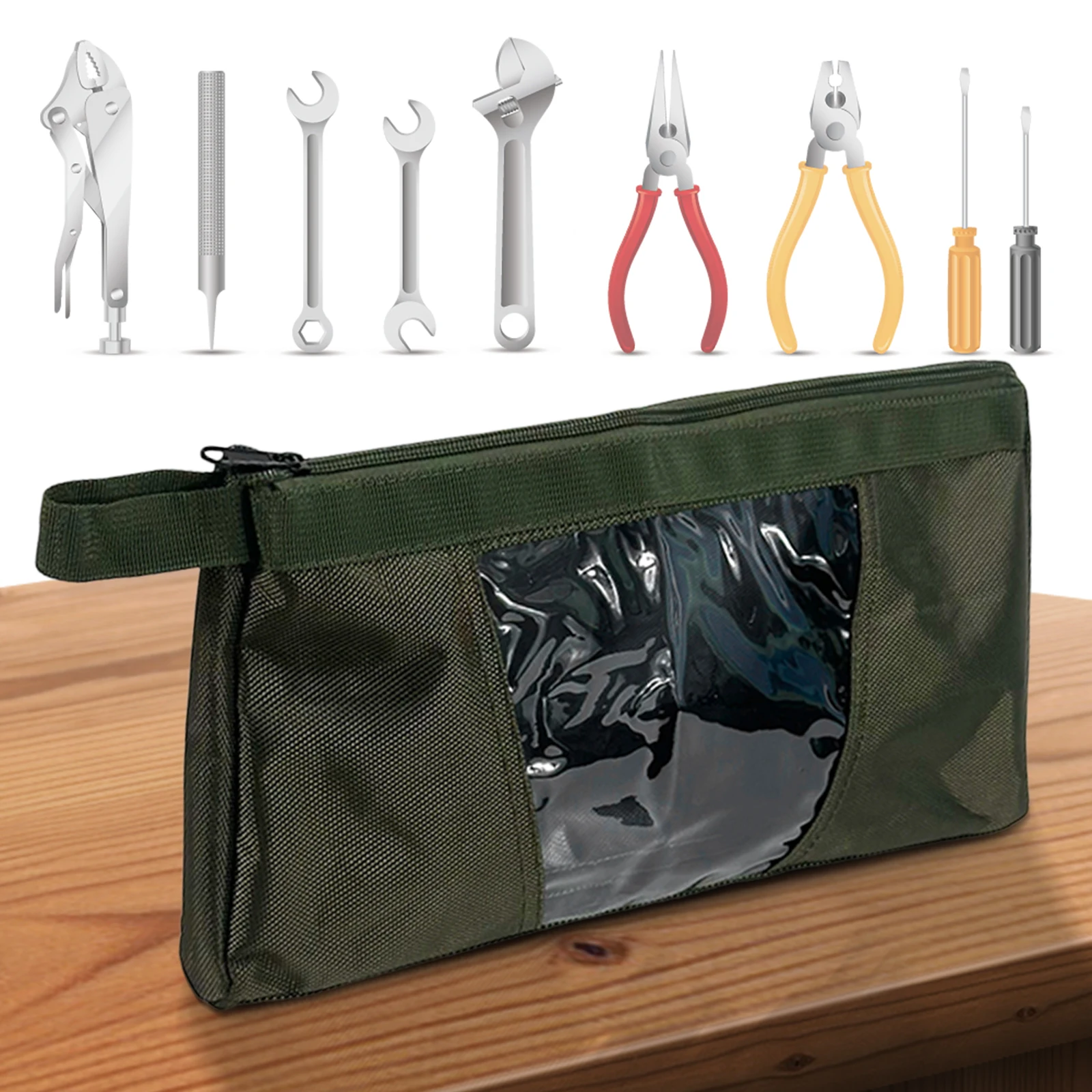 Tool Pouch,1680D Oxford Small Tool Bag,Tool Pouches with Zipper,Clear Utility Bag Zipper Pouch for Tool Organizers and Storage