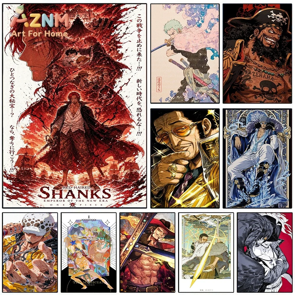 One Piece Anime Canvas Wall Art No Frame Red Hair Shanks Zoro Blackbeard Kizaru Aokiji Law Mihawk Manga Print Painting Bedroom
