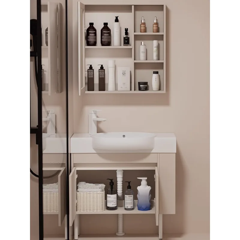 Ceramic Wash Basin for Small Apartment, Solid Wood, Bathroom Cabinet Combination, Intelligent Floor Toilet