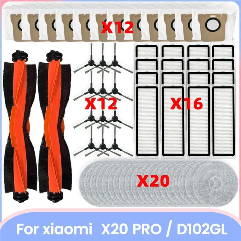 ABMS-For Robot Vacuum X20 PRO / D102GL Vacuum Parts Main Roller Side Brushes Hepa Filters Mop Cloth Dust Bags
