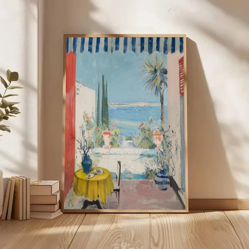 Retro Mediterranean Italy Summer Couple Beach Pool Scene Abstract Poster Wall Art Pictures Canvas Painting Home Decor