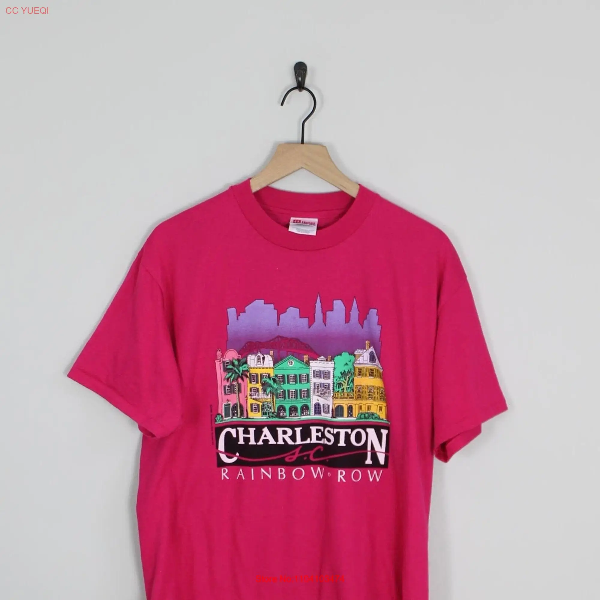 Vintage 80s Charleston South Carolina Rainbow Row T Shirt Size Large Travel Destination Old Houses long or short sleeves