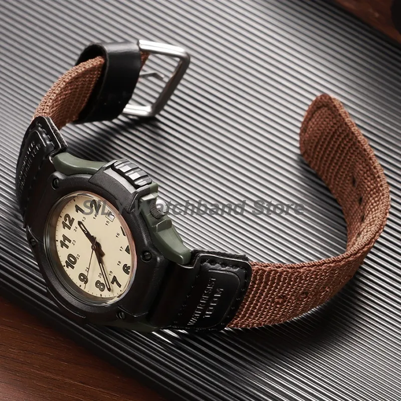 19 mm Militär-Outdoor-Armband für Casio FT-500WC-3B/5B Nylon-Lederarmband für Männer und Frauen, Segeltuch, Sport-Armband