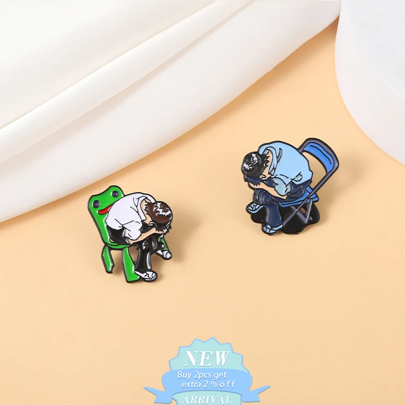 Anime Character Pin Metal Badge Decorative Enamel Pin Emotion And Mental Health Cartoon Backpack Brooches For Fans Friends