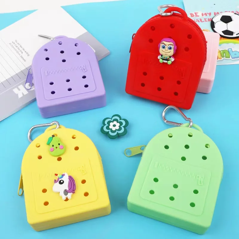 

2024 New Kawaii Silicone Hole Bag DIY Detachable Pin Money Storage Bags Cute Hollow Boys Girls School Card Cash Case Xmas Gifts