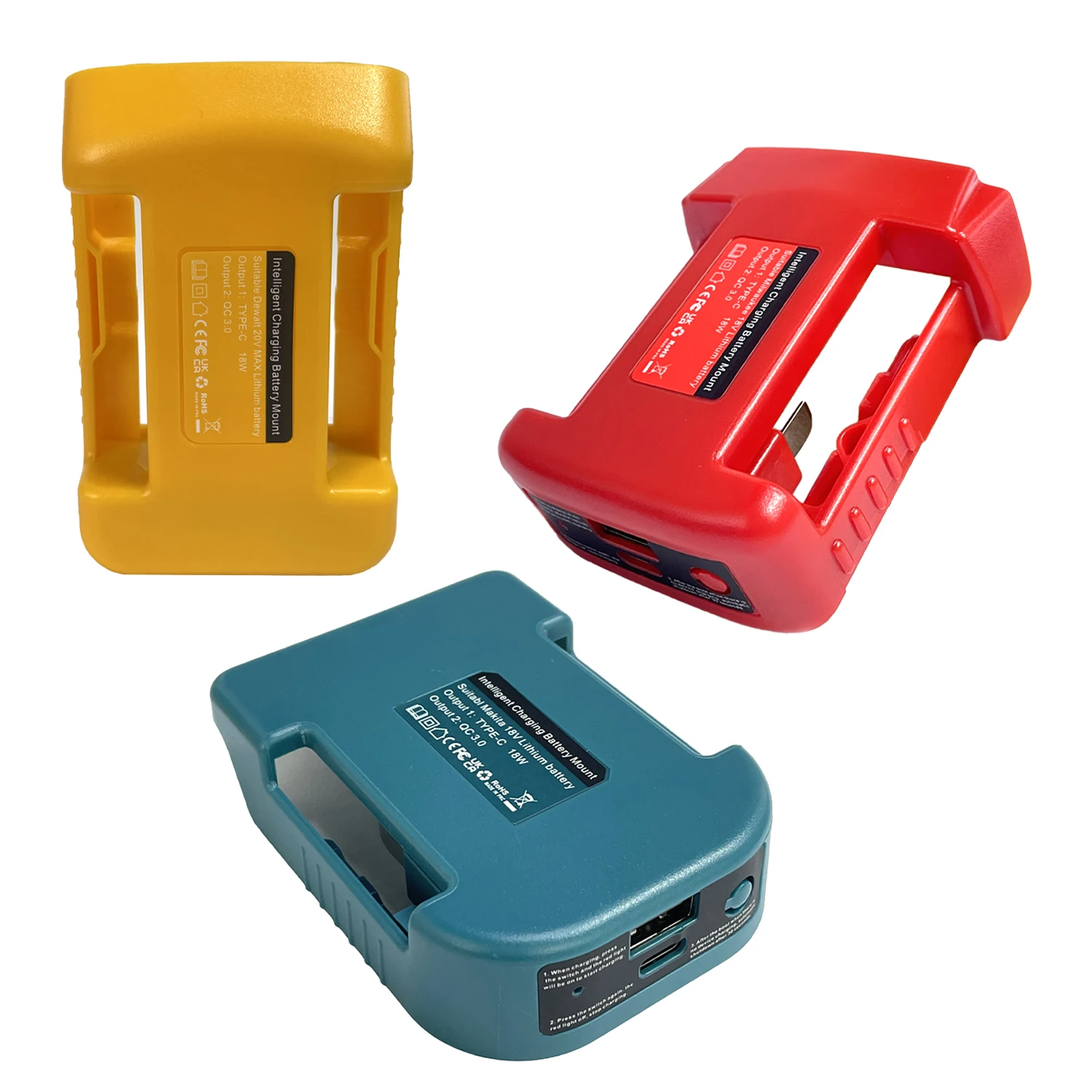 Tragbarer Ladegerät-Adapter für Makita/Dewalt/Milwaukee, 18 V Li-Ionen-Akku mit USB-Typ-C-Akkuhalter, USB-Ladegerät. Neueste