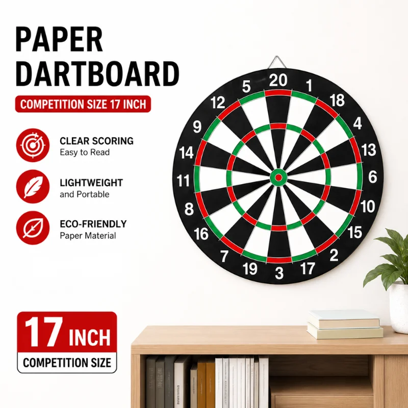 17 Inch Double-Sided Paper Dartboard Set with 6 Steel Tip Darts for Home Game Room