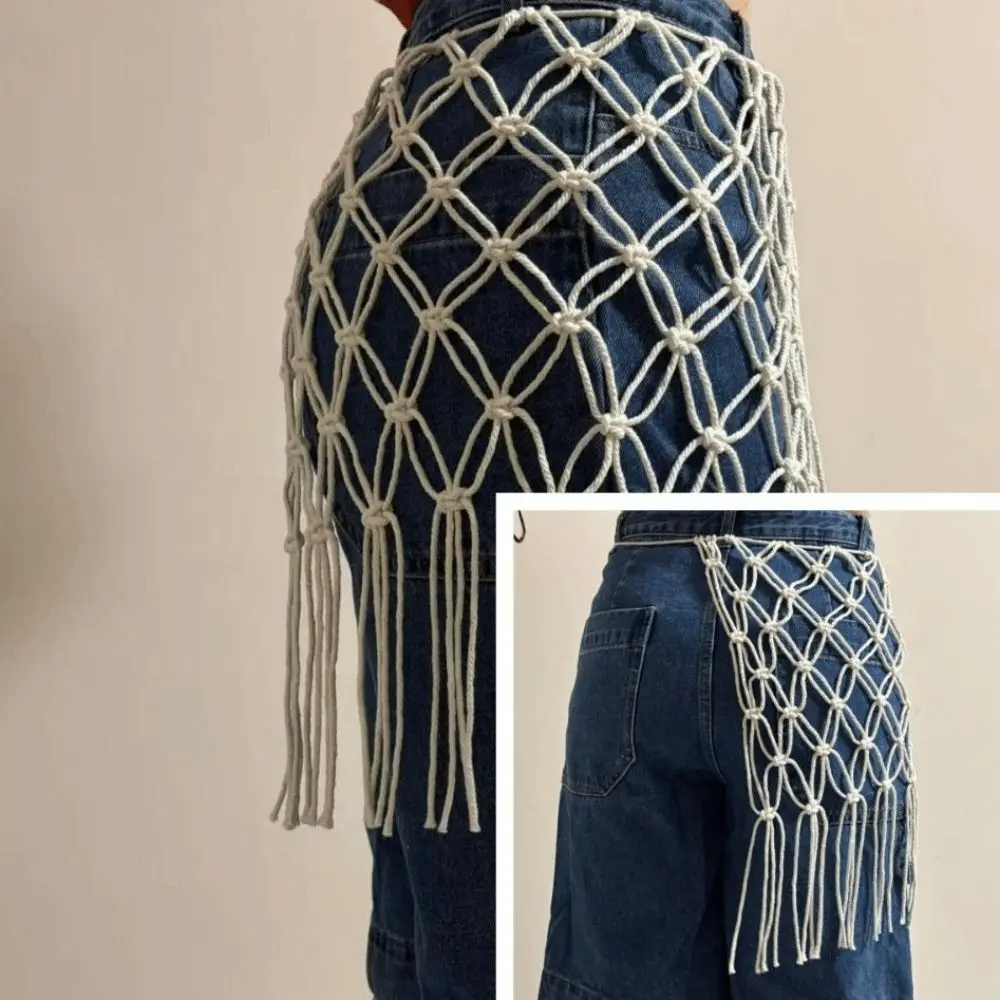 Fashion Bohemian Netted Fringe Waistband Decorative Tassel Ethnic Design Handwoven Bikini Cover Up Waist Wrap Versatile Styling