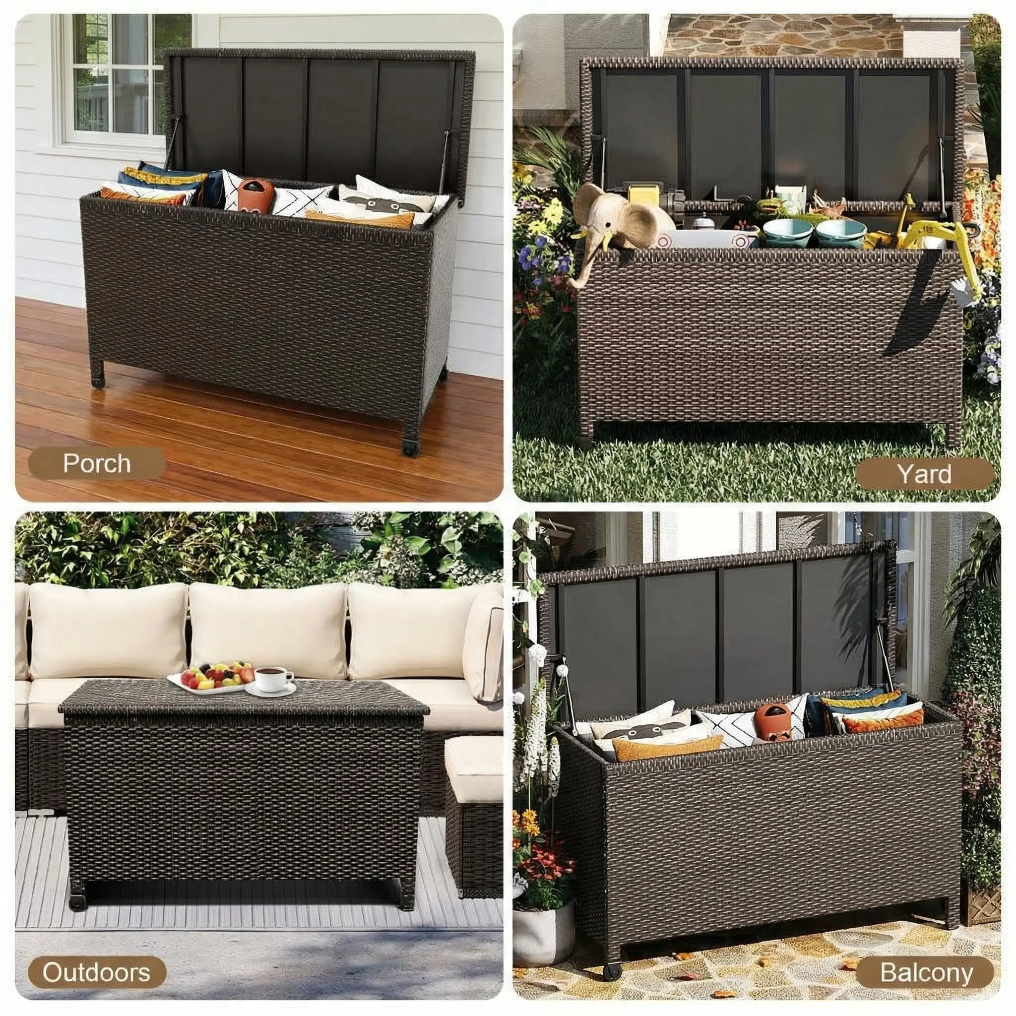 Wicker Deck Box, 185 Gallon All-Weather Outdoor Storage Box – Rattan Storage Bin for Patio Furniture, Outdoor Cushions, Pool Toys & Garden Tools
