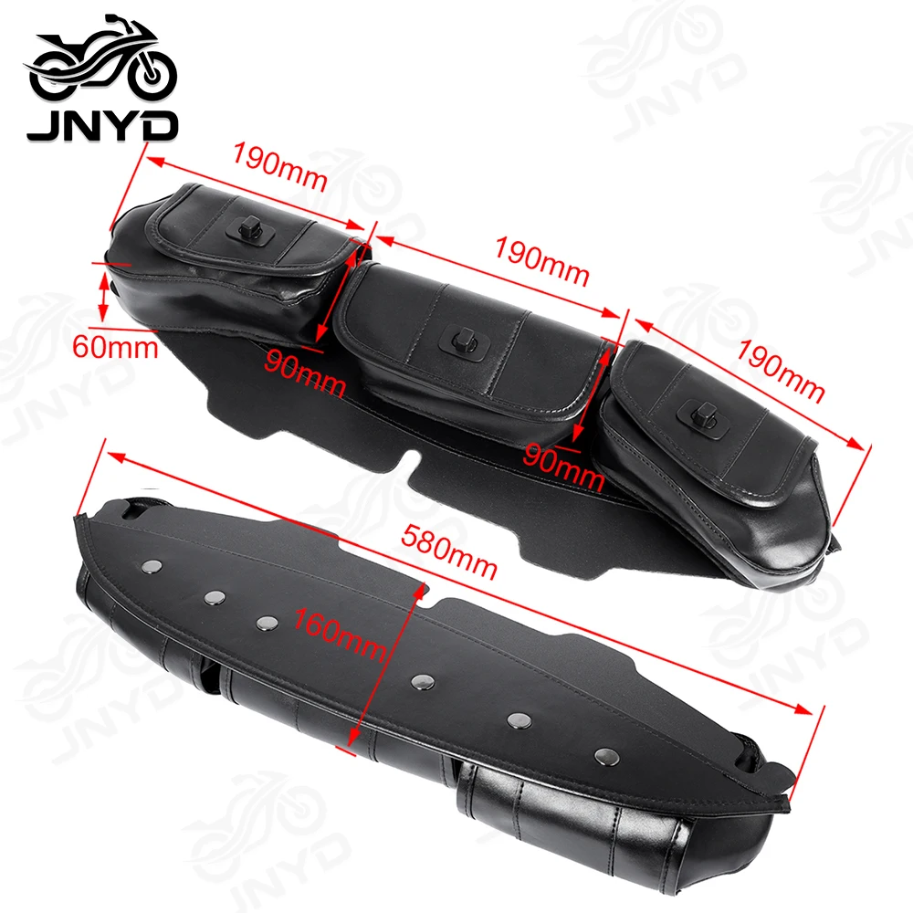 JNYD Motorcycle 3-Pocket Windshield Batwing Fairing Pouch Bag PU Leather For Harley Electra Street Glide Touring
