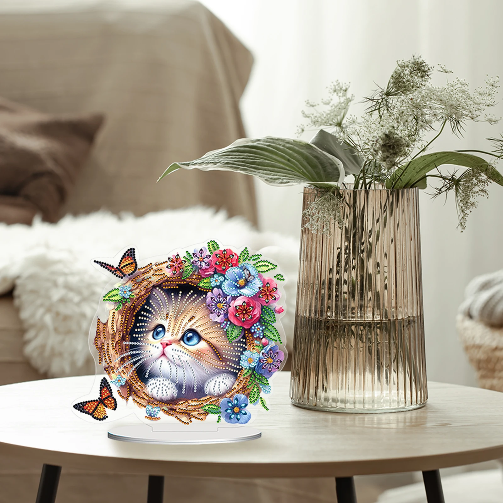 

Цветы Котенок Алмазная картина Набор украшений для рабочего стола Специальная форма 5D DIY Алмазное искусство Настольные украшения Спальня Декор стола