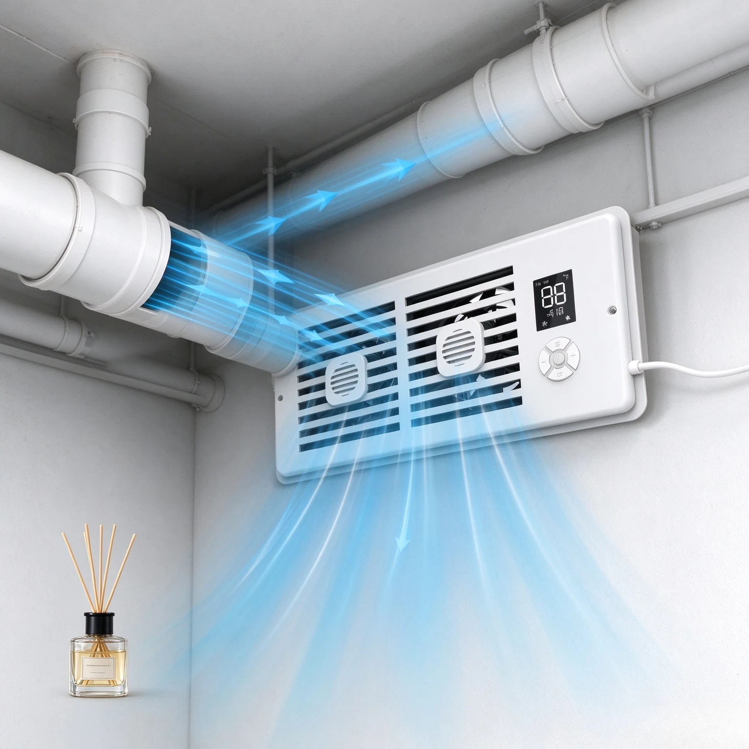 Household Smart Inline Duct Boost Fan, Ultra Quiet Operation, Built-in Scent Diffuser, 10 Speed Levels for Indoor Ventilation