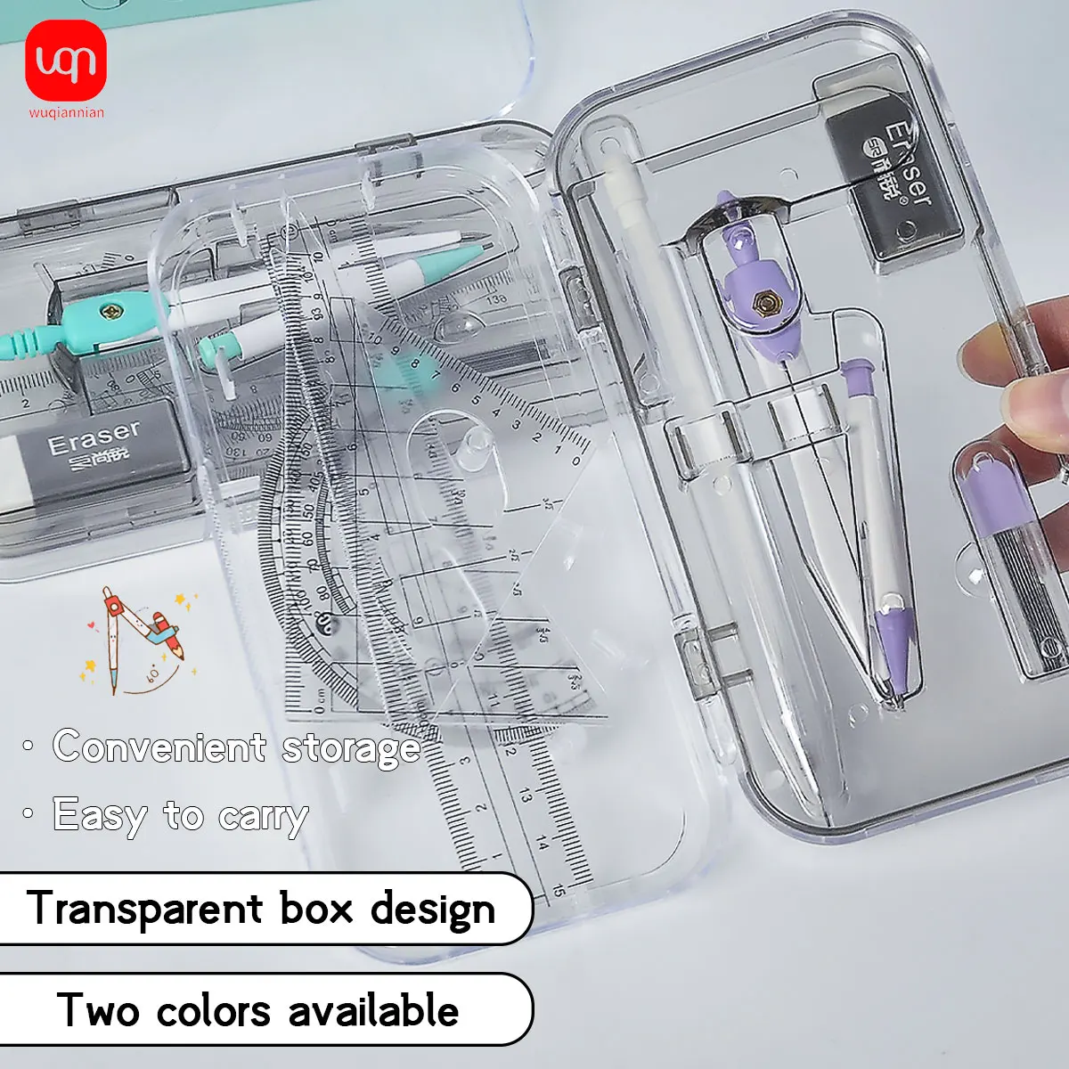 WQN Colored Compass And rRuler Set For Measuring, Drawing, Drafting,And Shool Supplies