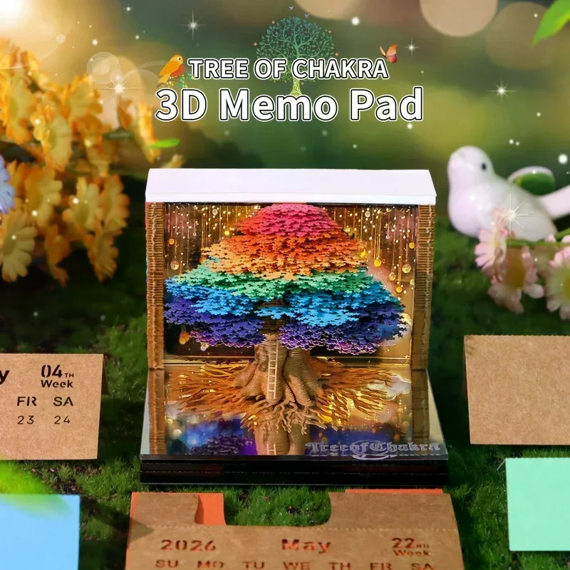 Time Piece Calendar 2026 Desk Calendar With LED Light 3D Tear-away Calendar Paper Carving Art Memo Pad Notepad Gift Christmas