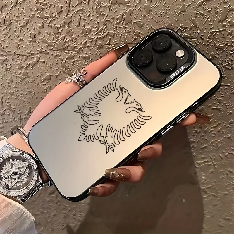 حافظة هاتف محمول بنمط الخط الألباني الإبداعي لهاتف آيفون 16، 15، 14، 13، 12، 11 Pro Max Plus غطاء خلفي غير لامع مقاوم للصدمات